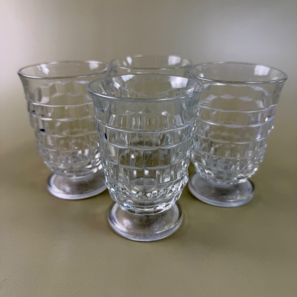 Vintage Indiana Glass Footed Juice Cups | Clear Paneled Tumblers | Set of 4 - Picture 6 of 12
